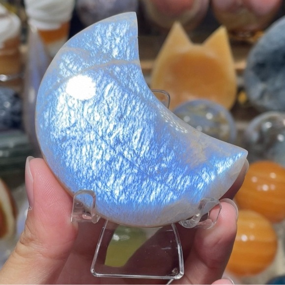 Crystal Other - Blue Moon-Stone Crescent Moon with Stand